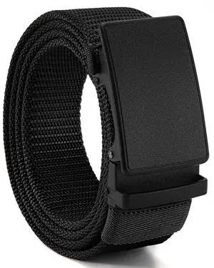 1.5" Nylon Ratchet Belts for Men - Black Adjustable Casual Work Belt with Slide Buckle - Trim to Fit 1.5" Nylon Ratchet Belts for Men - Black Adjustable Casual Work Belt with Slide Buckle - Trim to Fit