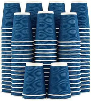 Coffee Cups 12 oz - 120 Pack, 12 oz Disposable Paper Coffee Cups Insulated, Corrugated Kraft Ripple Wall Cup for Hot Beverage or Cold Drinks (Navy) Coffee Cups 12 oz - 120 Pack, 12 oz Disposable Paper Coffee Cups Insulated, Corrugated Kraft Ripple Wall Cup for Hot Beverage or Cold Drinks (Navy)