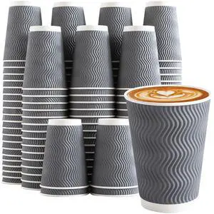 Coffee 120 Pack Cups 12 oz, Corrugated Insulated Ripple Wall Disposable Paper Cups for Hot Beverage or Cold Drinks Office/Home/Cafe/Party/Travel (Gray) Coffee 120 Pack Cups 12 oz, Corrugated Insulated Ripple Wall Disposable Paper Cups for Hot Beverage or Cold Drinks Office/Home/Cafe/Party/Travel (Gray)