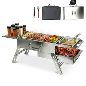 Portable Tabletop Charcoal Grill, Foldable Stainless Steel Mini BBQ Grill with Carry Bag, Lightweight Small Camping Picnic Travel Tailgating Patio Grill Portable Tabletop Charcoal Grill, Foldable Stainless Steel Mini BBQ Grill with Carry Bag, Lightweight Small Camping Picnic Travel Tailgating Patio Grill
