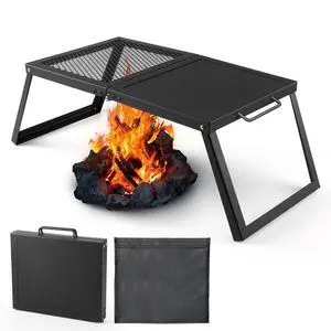 Folding Campfire Grill, Heavy Duty Steel Mesh Grate with Folding Legs and Storage Bag, Portable Camping Grates, Over Fire Pit Grill Rack for Outdoor Cooking and Bonfire Folding Campfire Grill, Heavy Duty Steel Mesh Grate with Folding Legs and Storage Bag, Portable Camping Grates, Over Fire Pit Grill Rack for Outdoor Cooking and Bonfire