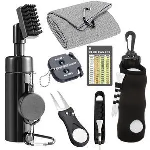 7Pcs Golf Accessories Kit, Include Golf Club Cleaner Towel Ball Bag Divot Tool Score Counter Range Chart Card Tee Elevator 7Pcs Golf Accessories Kit, Include Golf Club Cleaner Towel Ball Bag Divot Tool Score Counter Range Chart Card Tee Elevator