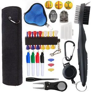 Golf Essentials Kit, 29 in 1 Golf Club Cleaning Kit - Golf Towel, Golf Club Brush, Gift Golf Balls, Golf Line Stencils and Pens, Golf Tee and Markers, Golf Divot Repair Tool - Golf Accessories for Men Golf Essentials Kit, 29 in 1 Golf Club Cleaning Kit - Golf Towel, Golf Club Brush, Gift Golf Balls, Golf Line Stencils and Pens, Golf Tee and Markers, Golf Divot Repair Tool - Golf Accessories for Men