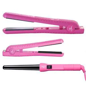 Straightener Curling Iron Combo - Mini Flat Iron, Ceramic Hair Straightener and Curler Set - for All Hair Types - Dual Voltage - Travel Friendly - Pink Straightener Curling Iron Combo - Mini Flat Iron, Ceramic Hair Straightener and Curler Set - for All Hair Types - Dual Voltage - Travel Friendly - Pink