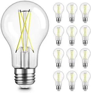 12 Pack A19 Vintage LED Edison Bulbs, Dimmable Light Bulb 60W Equivalent, High Brightness 5000K Daylight, Ultra-Bright, 8W E26 Standard Base, 800Lumens, CRI80+, Clear Glass Filament Bulb for Home 12 Pack A19 Vintage LED Edison Bulbs, Dimmable Light Bulb 60W Equivalent, High Brightness 5000K Daylight, Ultra-Bright, 8W E26 Standard Base, 800Lumens, CRI80+, Clear Glass Filament Bulb for Home