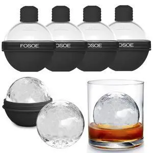 Silicone Ice Ball Molds for Whiskey - Set of 4 Round Makers with Lids for Cocktails, Bourbon, and Drinks Silicone Ice Ball Molds for Whiskey - Set of 4 Round Makers with Lids for Cocktails, Bourbon, and Drinks