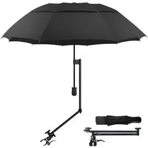 Adjustable Sun Umbrella with Clamp Clip UPF 50+ Portable Folding Umbrella for Patio, Beach Chairs, Camping, Wheelchair Manual Open & Close (Black 43/Type A) Adjustable Sun Umbrella with Clamp Clip UPF 50+ Portable Folding Umbrella for Patio, Beach Chairs, Camping, Wheelchair Manual Open & Close (Black 43/Type A)