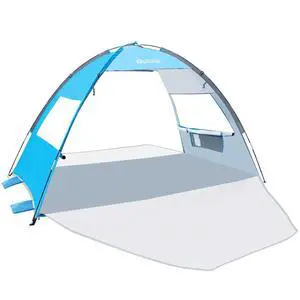 Beach Tent Sun Shelter with 2 Ventilated Doors, UPF50+ Easy Setup Beach Tent Canopy for 3 Person, Lightweight & Portable Family Beach Umbrellas for Sand with Carrying Bag - Blue Beach Tent Sun Shelter with 2 Ventilated Doors, UPF50+ Easy Setup Beach Tent Canopy for 3 Person, Lightweight & Portable Family Beach Umbrellas for Sand with Carrying Bag - Blue
