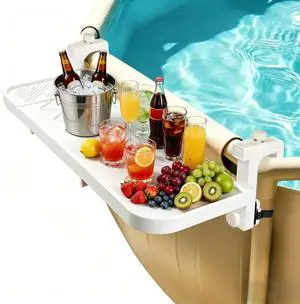Pool Bar for Above Ground Pool Swim Up Bar 38.4" x12" Adjustable Poolside Table Foldable Swimming Pool Shelf Fits Round Oval Rectangle Pools Clip-On Drink Table for Deck Patio, White Pool Bar for Above Ground Pool Swim Up Bar 38.4" x12" Adjustable Poolside Table Foldable Swimming Pool Shelf Fits Round Oval Rectangle Pools Clip-On Drink Table for Deck Patio, White