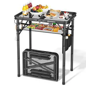 Folding Grill Table for Outside, 3 Height Adjustable Small Camping Table with Mesh Bag, Metal Aluminum Folding Table, 23.62 x 15.75 inches, Portable Grill Stand for Picnic, Camping, BBQ, Beach, Black Folding Grill Table for Outside, 3 Height Adjustable Small Camping Table with Mesh Bag, Metal Aluminum Folding Table, 23.62 x 15.75 inches, Portable Grill Stand for Picnic, Camping, BBQ, Beach, Black