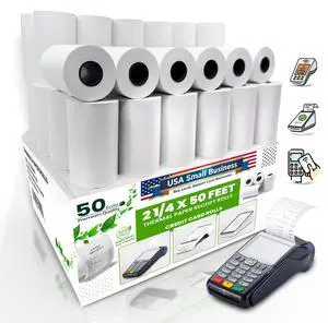 Thermal Paper Receipt Rolls BPA-Free Receipt Paper for Credit Card Machines Fits All Standard Terminals (Size: 2 1/4" x 50 ft) (Pack of 50) Thermal Paper Receipt Rolls BPA-Free Receipt Paper for Credit Card Machines Fits All Standard Terminals (Size: 2 1/4" x 50 ft) (Pack of 50)