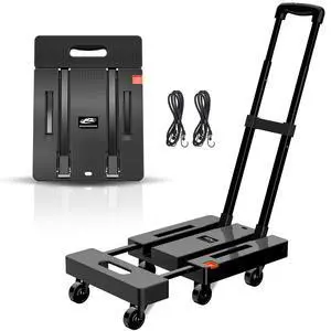 Folding Hand Truck, 500 LB Heavy Duty Luggage Cart, Utility Dolly Platform Cart with 6 Wheels & 2 Elastic Ropes for Luggage, Travel, Moving, Shopping, Office Use, Black Folding Hand Truck, 500 LB Heavy Duty Luggage Cart, Utility Dolly Platform Cart with 6 Wheels & 2 Elastic Ropes for Luggage, Travel, Moving, Shopping, Office Use, Black