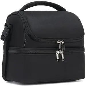 Double Decker Cooler Insulated Lunch Bag Large Tote for Boys, Girls, Men, Women, With Adjustable Strap,Black Double Decker Cooler Insulated Lunch Bag Large Tote for Boys, Girls, Men, Women, With Adjustable Strap,Black