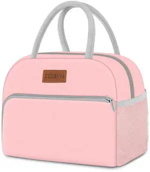 Lunch Bag for Women Men, Insulated Reusable Picnic Bag, 10.8"L x 6.3"W x 8.85"H, Pink Lunch Bag for Women Men, Insulated Reusable Picnic Bag, 10.8"L x 6.3"W x 8.85"H, Pink