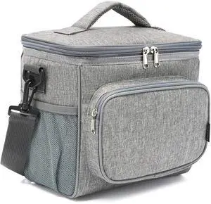 Insulated Reusable Lunch Bag Adult Large Lunch Box for Women and Men with Adjustable Shoulder Strap,Front Zipper Pocket and Dual Large Mesh Side Pockets,Grey Insulated Reusable Lunch Bag Adult Large Lunch Box for Women and Men with Adjustable Shoulder Strap,Front Zipper Pocket and Dual Large Mesh Side Pockets,Grey