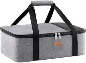 Insulated Single Decker Casserole Carrier, Lasagna Lugger Tote Keeps Food Hot or Cold, Thermal Lunch Bag for Potluck Parties, Picnic and Cookouts, Fits 8"x11" Baking Dish, Grey Insulated Single Decker Casserole Carrier, Lasagna Lugger Tote Keeps Food Hot or Cold, Thermal Lunch Bag for Potluck Parties, Picnic and Cookouts, Fits 8"x11" Baking Dish, Grey
