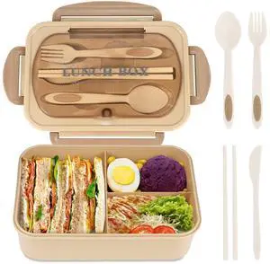 Bento Box for Adult, 1200 ML Lunch Containers, LeakProof Lunch Box with Utensils, BPA Free, 3 Compartment Bento Box Microwave Safe, Khaki Bento Box for Adult, 1200 ML Lunch Containers, LeakProof Lunch Box with Utensils, BPA Free, 3 Compartment Bento Box Microwave Safe, Khaki