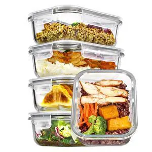 5Pack 22oz Glass Storage Containers with Lids, Grey 5Pack 22oz Glass Storage Containers with Lids, Grey