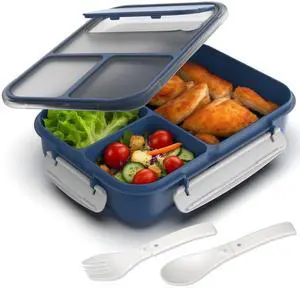 Large Capacity Bento Box for Adult, 1700ML 3 Compartments Lunch Box with Utensil, Airtight Food Container with Lids for Meal Prep, Microwave/Dishwasher/Freezer Safe, On the Go (Dark Blue) Large Capacity Bento Box for Adult, 1700ML 3 Compartments Lunch Box with Utensil, Airtight Food Container with Lids for Meal Prep, Microwave/Dishwasher/Freezer Safe, On the Go (Dark Blue)