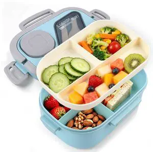 Adults Bento Lunch Box,Salad Container Large 43oz Salad Bowl, Bento-Style Tray for Toppings, 3oz Sauce Container for Dressings, and Built-In Reusable Fork Adults Bento Lunch Box,Salad Container Large 43oz Salad Bowl, Bento-Style Tray for Toppings, 3oz Sauce Container for Dressings, and Built-In Reusable Fork