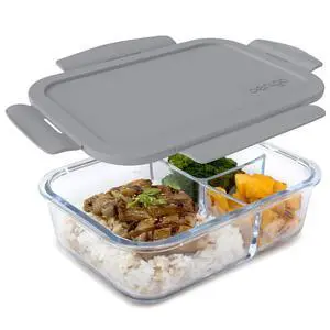 Glass Lunch Box, Leak-Proof, 3-Compartment, 5-Cup Capacity Glass Lunch Box, Leak-Proof, 3-Compartment, 5-Cup Capacity