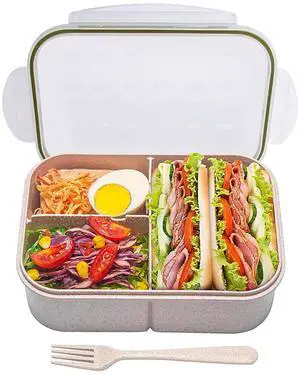 Bento Lunch Box for Adults & Kids, 1900ml, 3 Compartments, White Bento Lunch Box for Adults & Kids, 1900ml, 3 Compartments, White