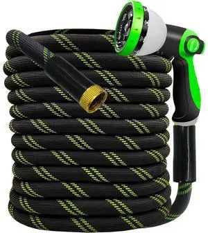 Garden Hose 25 FT, NON-EXPANDABLE Heavy-Duty Flexible & Lightweight Water Hose with 10-Function Nozzle, No-Kink, Leak-Proof Super Fabric, Solid Fittings for Lawn, Car, Outdoor (Black Green) Garden Hose 25 FT, NON-EXPANDABLE Heavy-Duty Flexible & Lightweight Water Hose with 10-Function Nozzle, No-Kink, Leak-Proof Super Fabric, Solid Fittings for Lawn, Car, Outdoor (Black Green)