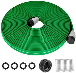Sprinkler Hose with Holes, 50FT Heavy Duty Flat Soaker Hose, Watering Garden Drip Irrigation Hose No-Kink High-Efficiency Sprinklers System for Yard, Lawn and Garden with 20 Staples Sprinkler Hose with Holes, 50FT Heavy Duty Flat Soaker Hose, Watering Garden Drip Irrigation Hose No-Kink High-Efficiency Sprinklers System for Yard, Lawn and Garden with 20 Staples