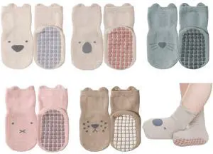 Toddler Socks with Grips, 5 Pairs Non Slip Baby Crew Socks for Crawling Walking Boys Girls(L/3-5y) Toddler Socks with Grips, 5 Pairs Non Slip Baby Crew Socks for Crawling Walking Boys Girls(L/3-5y)