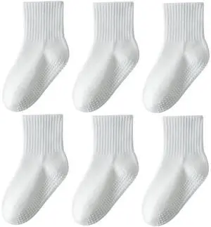 Toddler Grip Socks with Non-Slip, Unisex Baby Retro Stripe Seamless Crew Ankle Cotton Socks for Girls Boys 6 Pairs,Pure White 3-5T Toddler Grip Socks with Non-Slip, Unisex Baby Retro Stripe Seamless Crew Ankle Cotton Socks for Girls Boys 6 Pairs,Pure White 3-5T