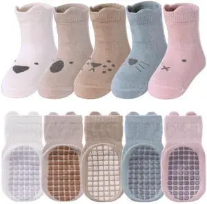 5 Pairs Toddler Non Slip Socks with Grips Baby Socks for Kids Girls Boys 5 Pairs Animal A1-3 years 5 Pairs Toddler Non Slip Socks with Grips Baby Socks for Kids Girls Boys 5 Pairs Animal A1-3 years