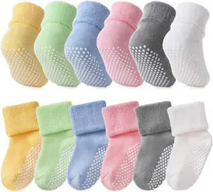 Baby Boys Girls Grips Socks Infant Toddlers Kids Non Slip Warm Thick Cotton Ankle Crew Socks with Grippers (1-3T, 6 Pairs Colorful) Baby Boys Girls Grips Socks Infant Toddlers Kids Non Slip Warm Thick Cotton Ankle Crew Socks with Grippers (1-3T, 6 Pairs Colorful)