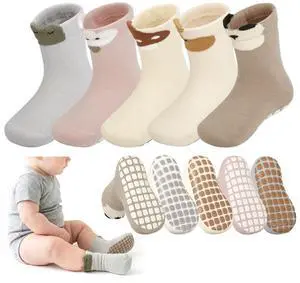5 Pairs Toddler Non Slip Floor Socks Cute 3D Cartoon Animal 1-3 Years 5 Pairs Toddler Non Slip Floor Socks Cute 3D Cartoon Animal 1-3 Years