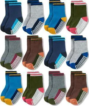 Baby Toddlers Crew Socks with Non-Slip Grip 12 Pack Cotton Stretch Socks Baby Toddlers Crew Socks with Non-Slip Grip 12 Pack Cotton Stretch Socks