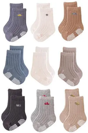 Baby Crew Socks,Grips Combed Cotton Socks Toddler Non-Skid for Girls,Boys Non Slip/Anti Skid 9-Pack (3-5T, Boys - 9 Pairs) Baby Crew Socks,Grips Combed Cotton Socks Toddler Non-Skid for Girls,Boys Non Slip/Anti Skid 9-Pack (3-5T, Boys - 9 Pairs)