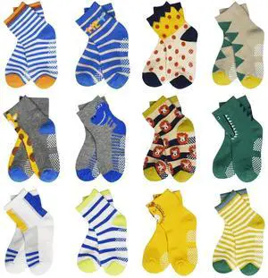 Anti Slip Toddler Socks, 12 Pairs Non-Skid Cotton Grip Kid Socks for 3-5T Kids Boy Girl Anti Slip Toddler Socks, 12 Pairs Non-Skid Cotton Grip Kid Socks for 3-5T Kids Boy Girl