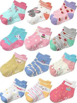 Toddler Socks Non Slip Grip Ankle Baby 12 Pack for Kids Boys Girls Toddler Socks Non Slip Grip Ankle Baby 12 Pack for Kids Boys Girls