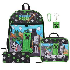 Unisex Minecraft Adventure Mode 5-Piece Backpack set (Little Kid/Big Kid), Green, One size Unisex Minecraft Adventure Mode 5-Piece Backpack set (Little Kid/Big Kid), Green, One size