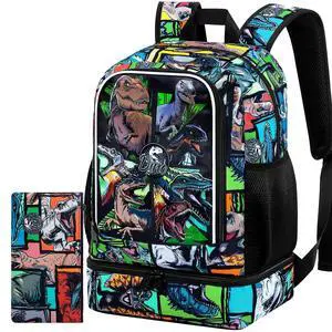 2 In 1 Dinosaur Backpack for Boys, 17 Inch Kids School Bookbags with Lunch Box, Water Resistant Kindergarten Preschool Backpacks (Black) 2 In 1 Dinosaur Backpack for Boys, 17 Inch Kids School Bookbags with Lunch Box, Water Resistant Kindergarten Preschool Backpacks (Black)