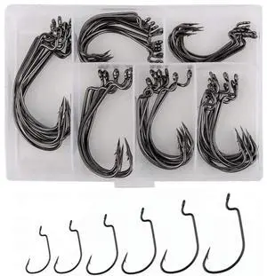 60pcs Offset Worm Hook High Carbon Steel Wide Gap Bait Jig Fish Hooks with Plastic Box #1-5/0 60pcs Offset Worm Hook High Carbon Steel Wide Gap Bait Jig Fish Hooks with Plastic Box #1-5/0