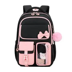 Girls Backpack, School Backpack for Girls, Cute Bow Kids Bookbag for Grils Children Teens for Elementary Middle High School Student, Back To School, Black Pink Girls Backpack, School Backpack for Girls, Cute Bow Kids Bookbag for Grils Children Teens for Elementary Middle High School Student, Back To School, Black Pink