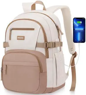 Backpack for School Girls, Cute High School Backpacks for Teens Women Student Large Bookbag 15.6 Inch Laptop Bag with USB Charger Port for College Work Travel Trip (Khaki Beige) Backpack for School Girls, Cute High School Backpacks for Teens Women Student Large Bookbag 15.6 Inch Laptop Bag with USB Charger Port for College Work Travel Trip (Khaki Beige)