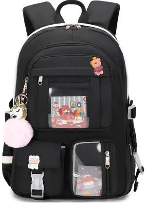 Backpack for Girls with Accessories Laptop Bookbags 16 Inch Kawaii Kids Elementary Middle High School Bag College Travel Daypack Gifts for Teens Women Students (Black) Backpack for Girls with Accessories Laptop Bookbags 16 Inch Kawaii Kids Elementary Middle High School Bag College Travel Daypack Gifts for Teens Women Students (Black)