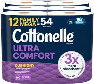 Ultra Soft Toilet Paper, 12 Family Mega Rolls = 54 Regular Rolls Ultra Soft Toilet Paper, 12 Family Mega Rolls = 54 Regular Rolls