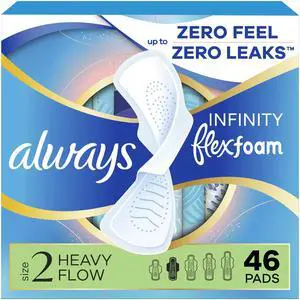 Infinity Feminine Pads for Women, Flexfoam Pads with Wings, Size 2, Heavy Absorbency, Unscented, 46 Count Infinity Feminine Pads for Women, Flexfoam Pads with Wings, Size 2, Heavy Absorbency, Unscented, 46 Count
