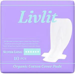 Super Long Overnight Pads - 100% Organic Cotton from Texas, Heavy Absorbency, Powerful Leak Protection, Unscented, Extra Long Length (10 Count) Super Long Overnight Pads - 100% Organic Cotton from Texas, Heavy Absorbency, Powerful Leak Protection, Unscented, Extra Long Length (10 Count)