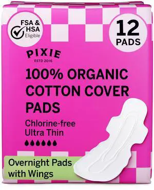 Organic Pads Cotton Ultra Thin Overnight Pads for Women - Extra Heavy Absorbency with Wings - Leak-Proof, Hypoallergenic & Unscented - Compostable, Biodegradable - FSA Eligible - 12 Count Organic Pads Cotton Ultra Thin Overnight Pads for Women - Extra Heavy Absorbency with Wings - Leak-Proof, Hypoallergenic & Unscented - Compostable, Biodegradable - FSA Eligible - 12 Count