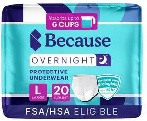 Overnight Absorbency Pull Ups - Adult Disposable Incontinence Underwear, Extra Absorbent Nighttime Briefs for Men and Women, White, Large, 20 Count Overnight Absorbency Pull Ups - Adult Disposable Incontinence Underwear, Extra Absorbent Nighttime Briefs for Men and Women, White, Large, 20 Count