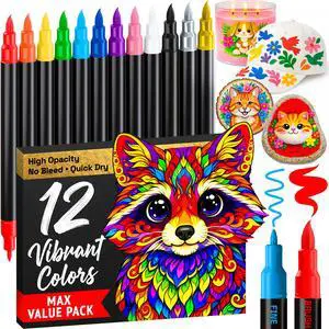 12 Dual-Tip Acrylic Paint Marker Pens for Drawing 12 Dual-Tip Acrylic Paint Marker Pens for Drawing
