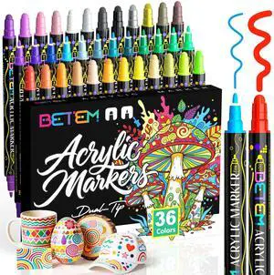 36 Colors Dual Tip Acrylic Paint Markers, Fabric Decorating Kits 36 Colors Dual Tip Acrylic Paint Markers, Fabric Decorating Kits